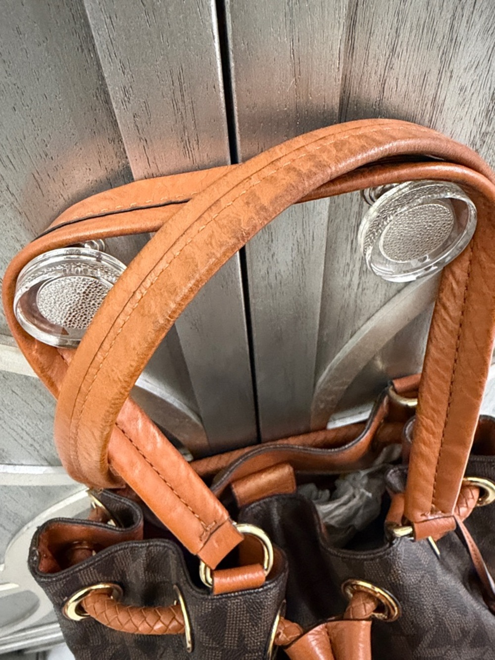 Michael Kors Brown & Tan Logo Drawstring Hobo with Tassels - Picture 5 of 6